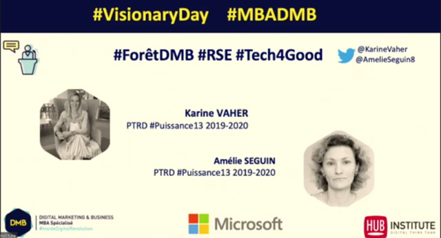 Bravo <a href="/KarineVaher/">Karine Vaher</a> et <a href="/AmelieSeguin8/">Amélie Seguin</a> d'avoir profité de la #VisionaryDay #MBADMB <a href="/mbadmb/">mbadmb</a> @hubinstitute @efap_   <a href="/microsoftfrance/">Microsoft France</a> pour présenter refoorest.com une initiative pour combattre le réchauffement climatique ! #RSE #changementclimatique.
