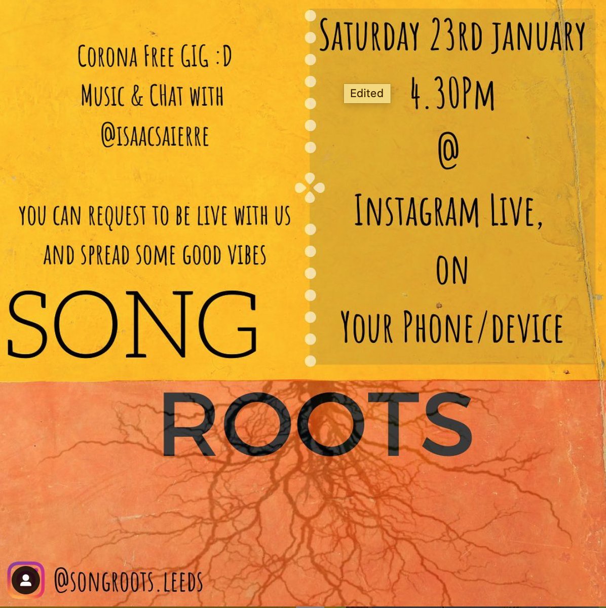 Tune in to Song Roots this Saturday for an intimate set with @IsaacSaierre 🎹

Taking place at 4 30pm on Song Roots Instagram Live here &gt;&gt; instagram.com/songroots.leed…