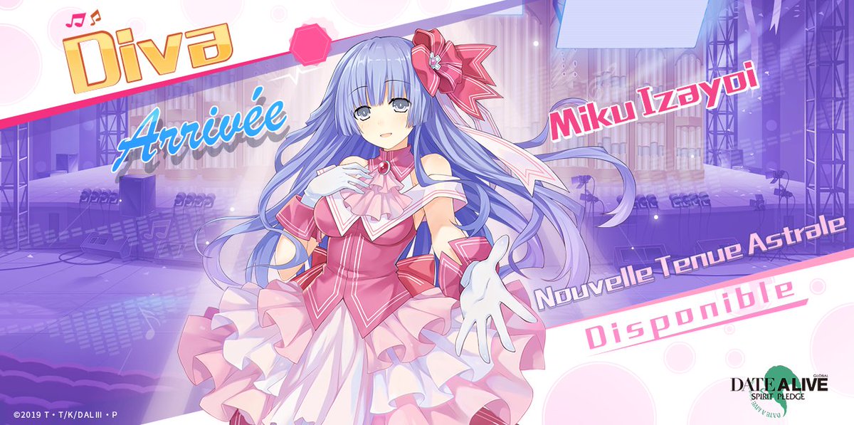 DateALive_SP_FR's tweet photo. 🎤Une nouvelle Tenue Astrale pour Miku ! Habillez-elle en SUPERSTAR pour activer sa puissance et laisser des notes de musique magnifiques ! 🎼Vous pouvez obtenir cette Tenue Astrale dans Magasin->Vêtements. Allez-y !😍

#DateALive #SpiritPledge #Miku https://t.co/NQqyCx4XSb