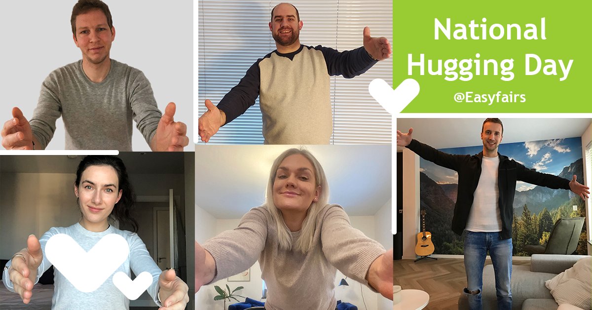 Sending big virtual hugs from across all our regions to everyone who needs it! Bringing a bit of love and warmth to everyone on National Hugging Day.  
#NationalHuggingDay #Easyfairs