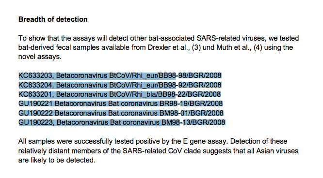 Particularly when the WHO protocols point to NCBI accession numbers that don't contain the E gene they claim can be amplified from such sequences??Note these sequences only contain RdRp? How do E genes amplify such samples? https://www.ncbi.nlm.nih.gov/search/all/?term=KC633203