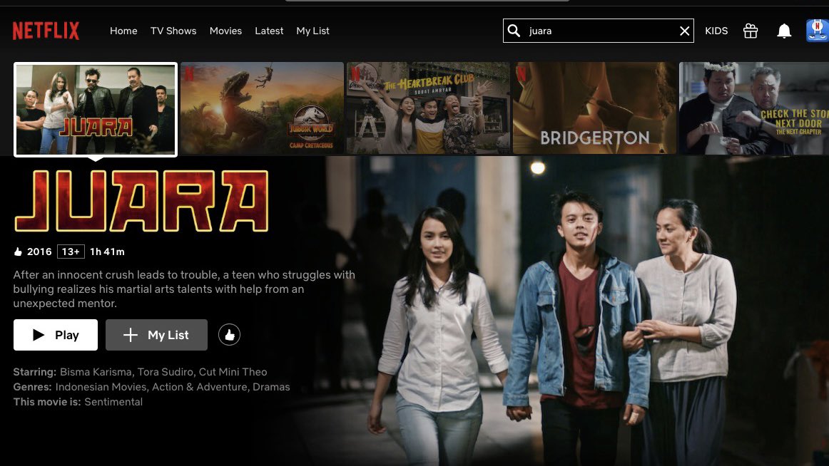 JUARA - the movie, sebuah film keluarga yang sarat romansa remaja, komedi dan juga action. A hidden gem yg banyak masuk ke top ten (bahkan top five) list best movie of 2016 dr mobie blogger. Now featuring on Netflix!