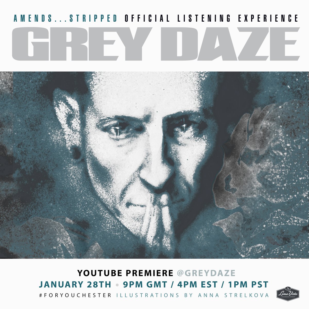 therealgreydaze's tweet photo. We are so excited about Amends…Stripped coming out next week! To celebrate, we’re hosting a special listening experience the day before release. Tune in 1/28 at 1pm PT on the Grey Daze YouTube Channel. Be the first to know by subscribing to the page here: https://t.co/3JweYkOosq https://t.co/ebFgV1UFUf