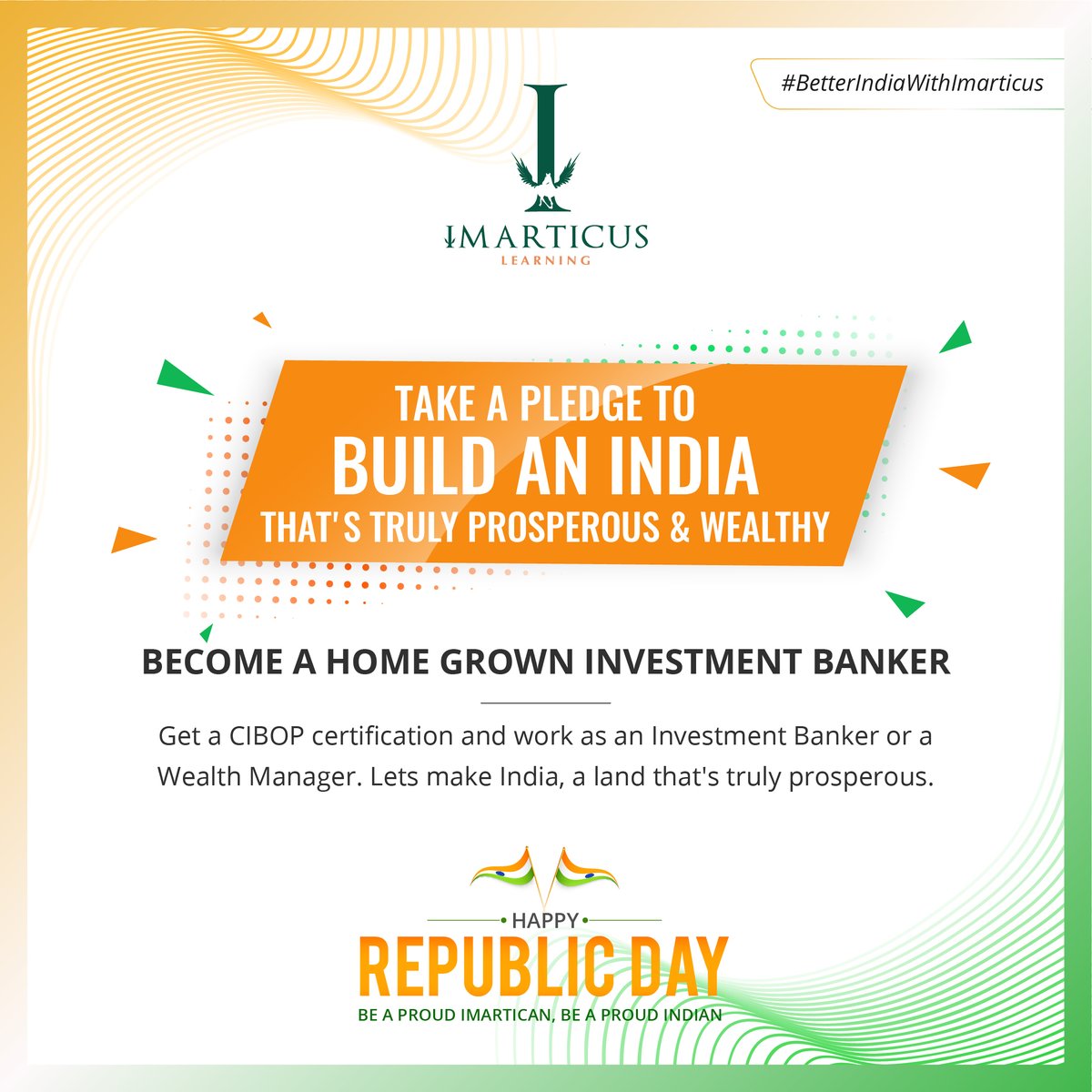 imarticus's tweet photo. With our JOB PLACEMENT GUARANTEE, you are sure to launch your New Age Banking & Finance career and play a big part in India’s #BFSI industry revolution!
Make your nation proud by empowering your own career!
.
.
#RepublicDay2021 #BetterIndiaWithIMARTICUS #Republicday #CIBOP https://t.co/sRjJjH1cMw