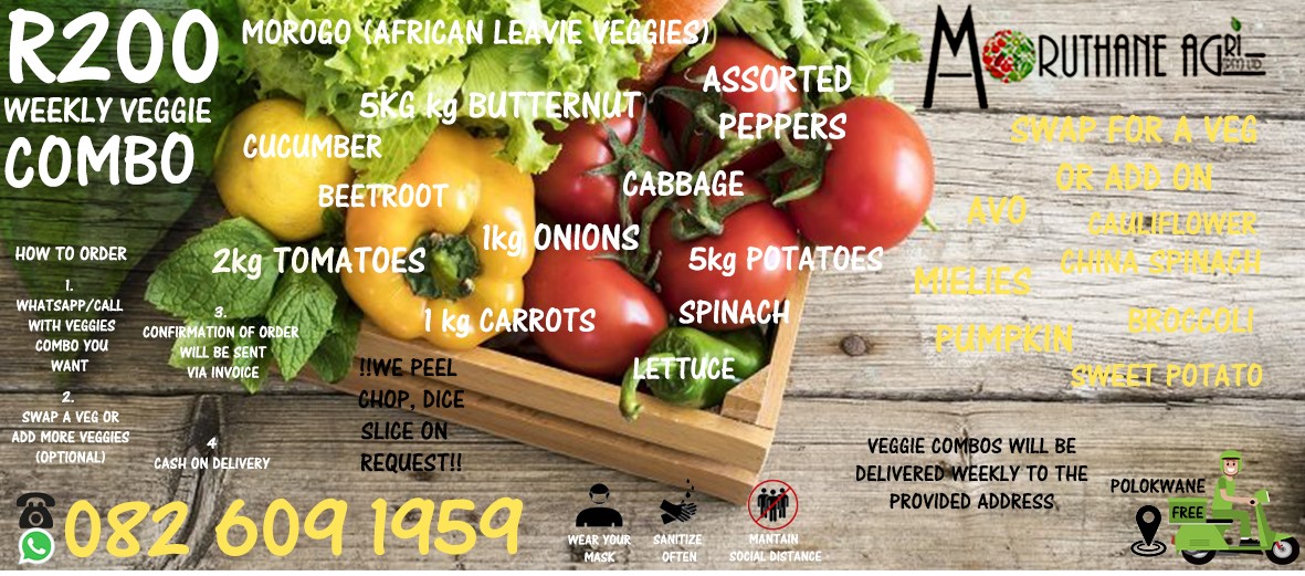 PolkNtwampe's tweet photo. @___kweenin @Skosana_Nonhle Based in Polokwane, Farm Fresh weekly Veggie Combos delivered to your doorstep/office at no extra cost.
Our veggies come from various small scale farmers based in and around Polokwane.
Call/whatsapp 082 609 1959.
#SupportSmallScaleFarmers https://t.co/Wau67BGneI