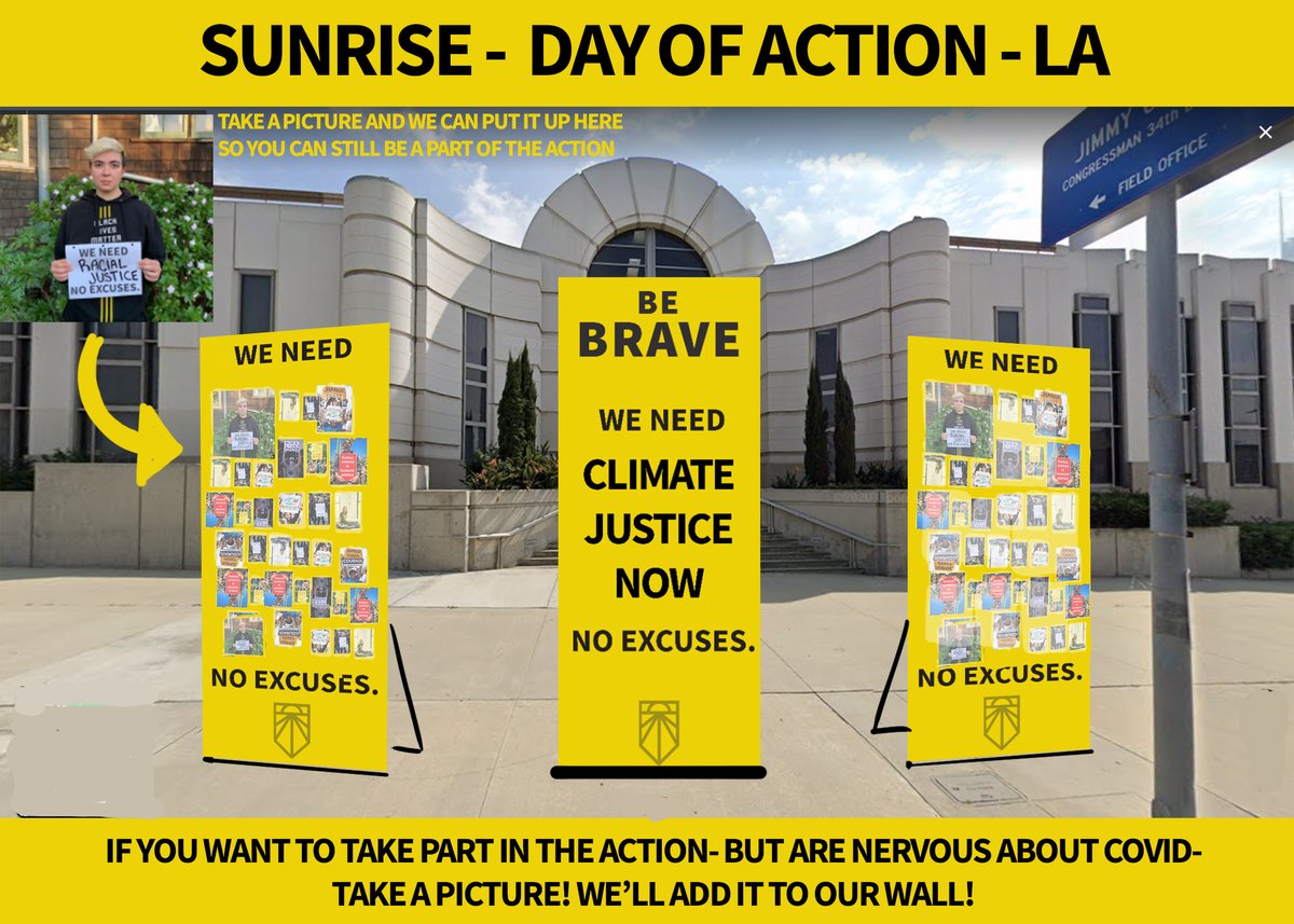 SunriseMvmtLA's tweet photo. Take Part in The Sunrise Day of Action in LA! (Safely!)

Just take a pic of you and your demands for Biden+ the new Dem congress! It only takes 30 seconds! 

We'll put the photo on a banner and take it to LA reps and push them to move fast on climate NOW!

Share your photo below! https://t.co/nSTm22WNQf