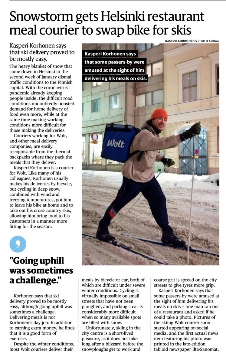 The shortest route possible with skis - no panic @woltapp gets  you covered. Grab&go and this is how you do it in #Helsinki #Finland #winter #snowstorm #thisisFinland #fooddelivery #foodcourier https://t.co/28iLc1j0uR