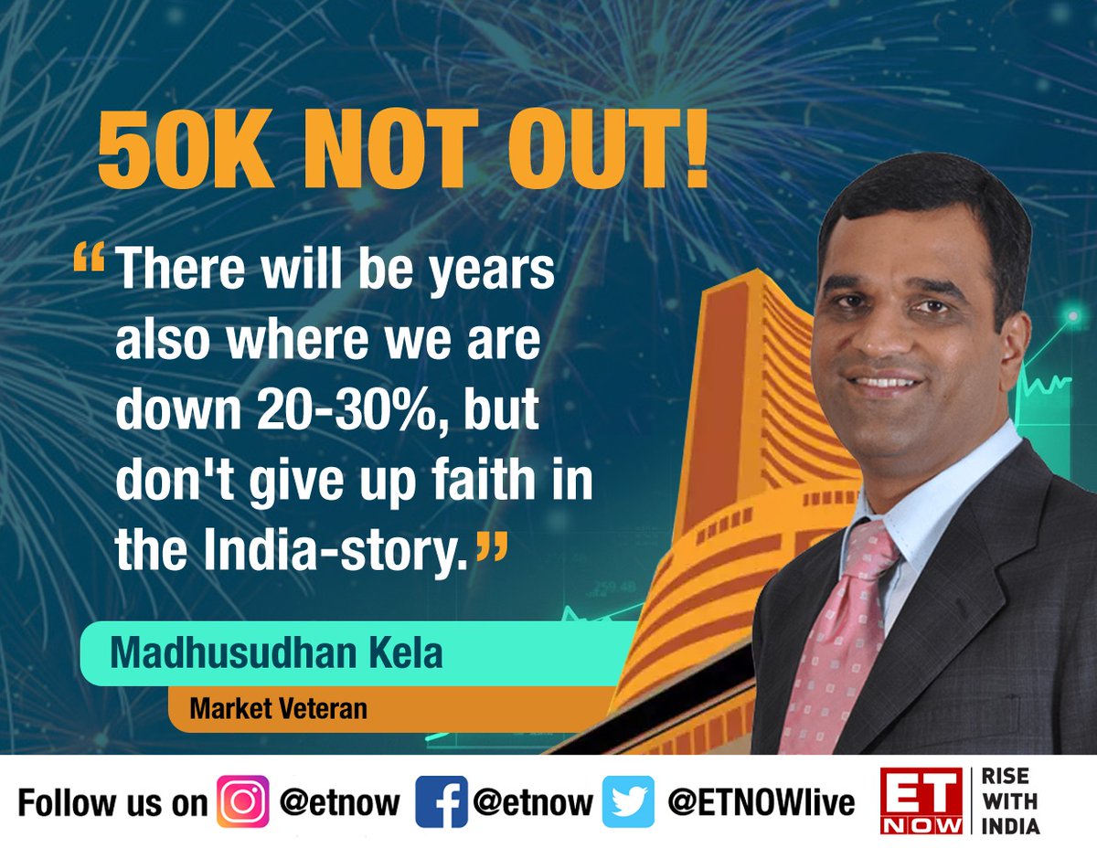 ETNOWlive's tweet photo. #50KNotOut | History made on D-Street as #Sensex conquers peak 50,000!
"Always have faith in the India story", says market veteran @MadhusudanKela
#SensexAt50 #50KForSensex https://t.co/6sHTm7gVid