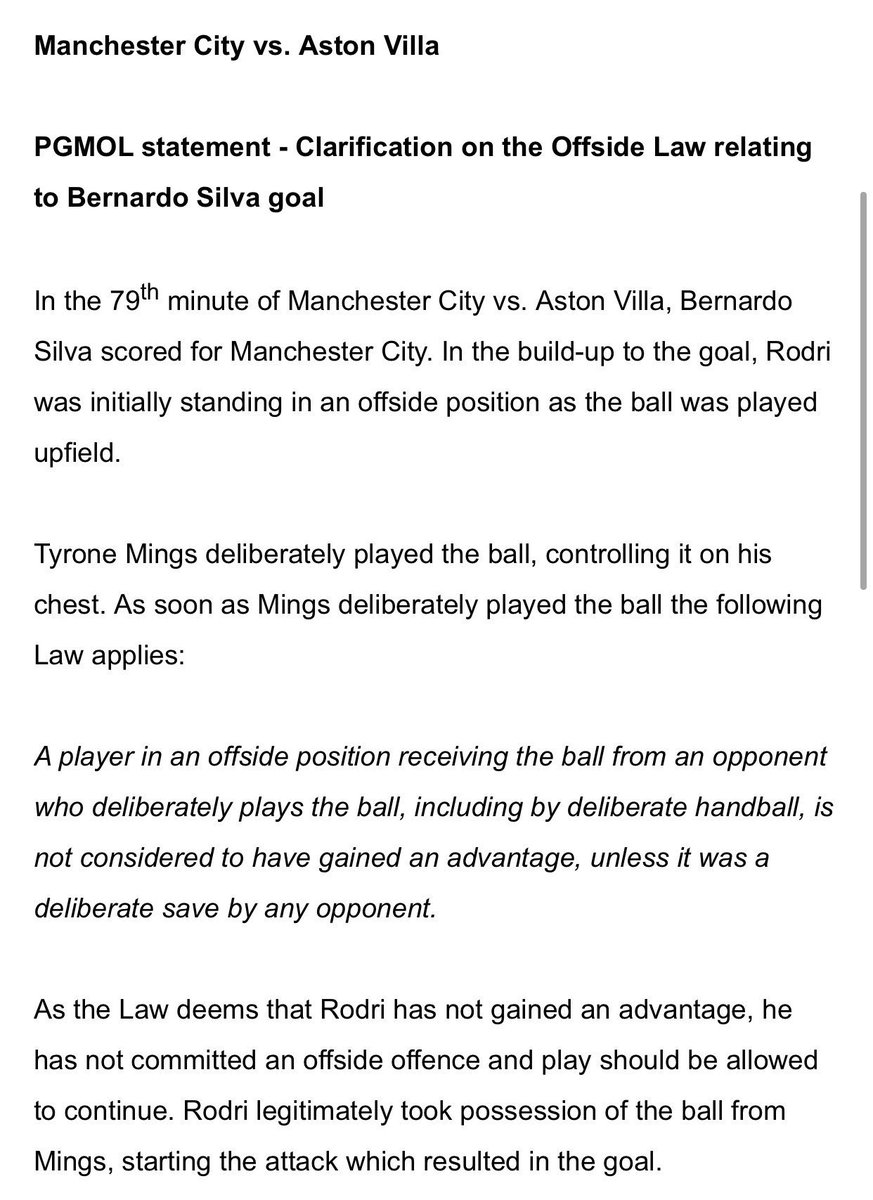 Beefy_87's tweet photo. I honestly think the statement from #PGMOL regarding the Rodri offside makes me more angry. Trying to clarify a rule they clearly don't understand! I just want to know at what point did Rodri receive the ball from Mings? Before, during or after the tackle? #avfc #MCIAVL https://t.co/ruP1iSiKh3