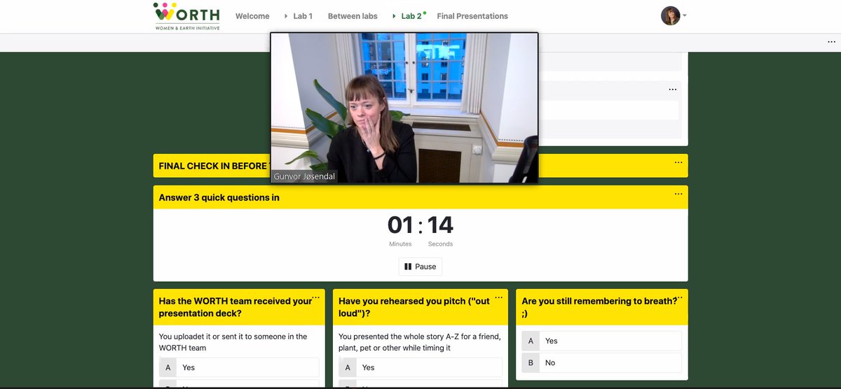 Day 3 of the #WORTH Lab and participants are getting ready to present their great ideas developed with guidance from our consultant Gunvor!