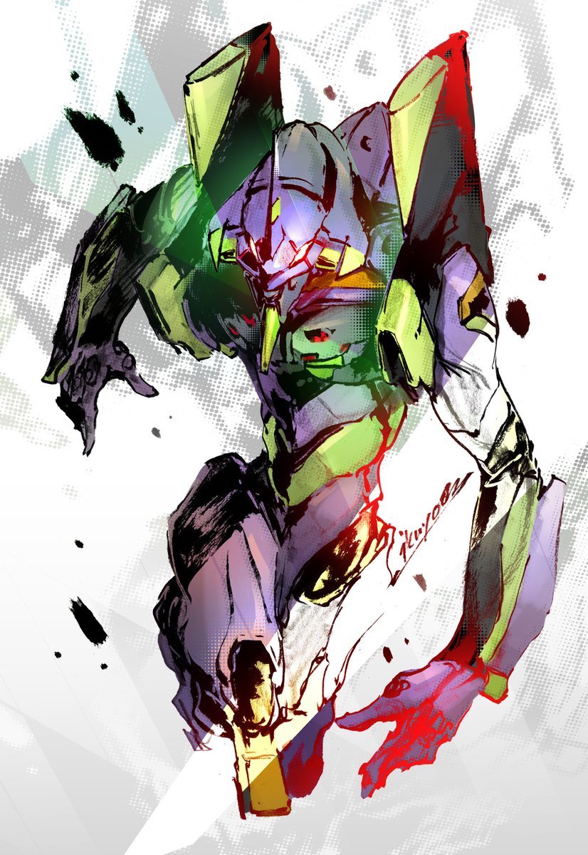 eva 01 robot mecha no humans glowing solo science fiction red eyes  illustration images