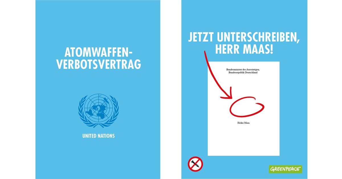 greenpeace_de's tweet photo. Der #Atomwaffenverbotsvertrag in Zahlen: 
📅 Tritt morgen - am 22.01.2021 - in Kraft
✍️86 Staaten haben ihn unterzeichnet
✅51 Staaten haben ihn ratifiziert

Deutschland ist nicht dabei und isoliert sich ➡️ @HeikoMaas,
Ein Beitritt ist unabdinglich!

#nuclearban #avv #tpnw https://t.co/GeyELvcXuQ