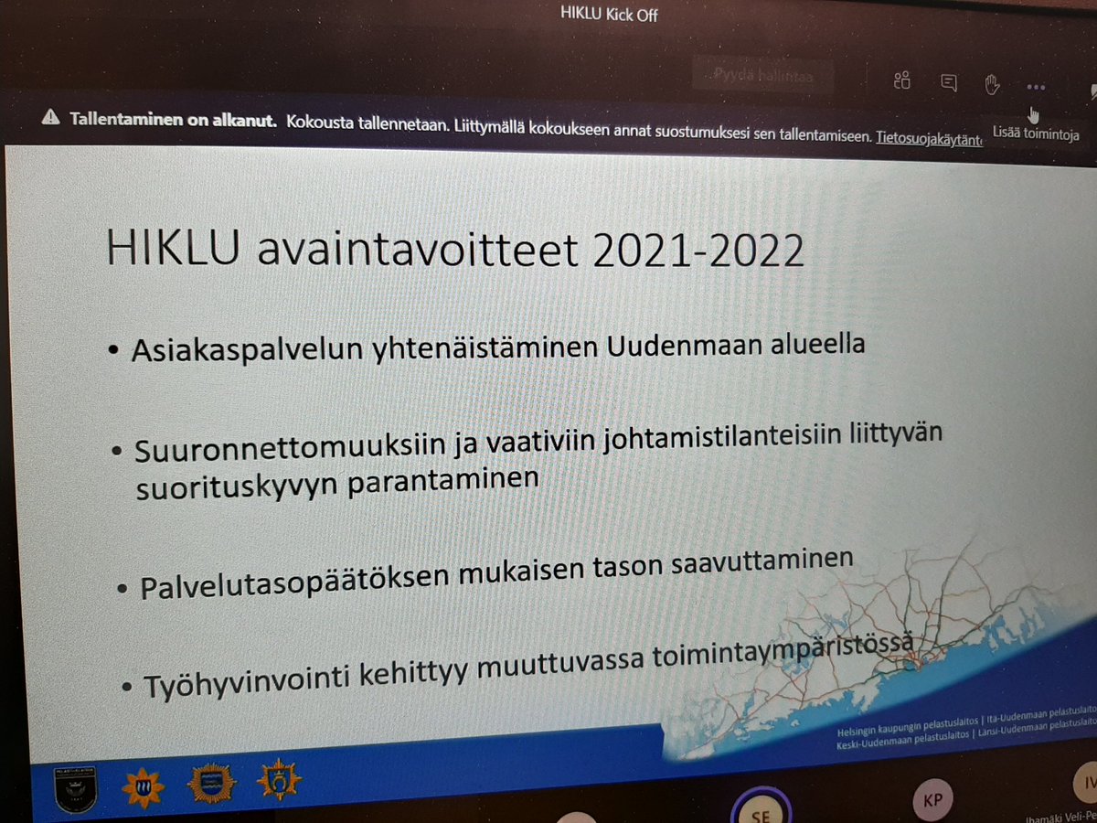 Tänään agendalla #HIKLU yhteistyön kick-off vuodelle 2021. Olosuhteista johtuen luonnollisesti etänä. Paikalla suuri joukko kollegoita. <a href="/stadinbrankkari/">Helsingin kaupungin pelastuslaitos</a> <a href="/lupelastus/">L-U pelastuslaitos</a> <a href="/KUpelastus/">Keski-Uudenmaan pelastuslaitos</a> <a href="/IUPELA/">Itä-Uudenmaan pelastuslaitos</a>