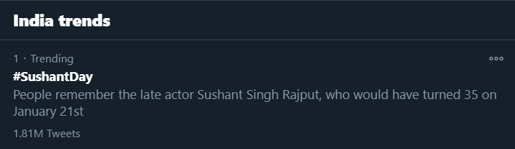 Track Twitter on  #SushantDay 1:18pm :1.81M for  #SushantDay