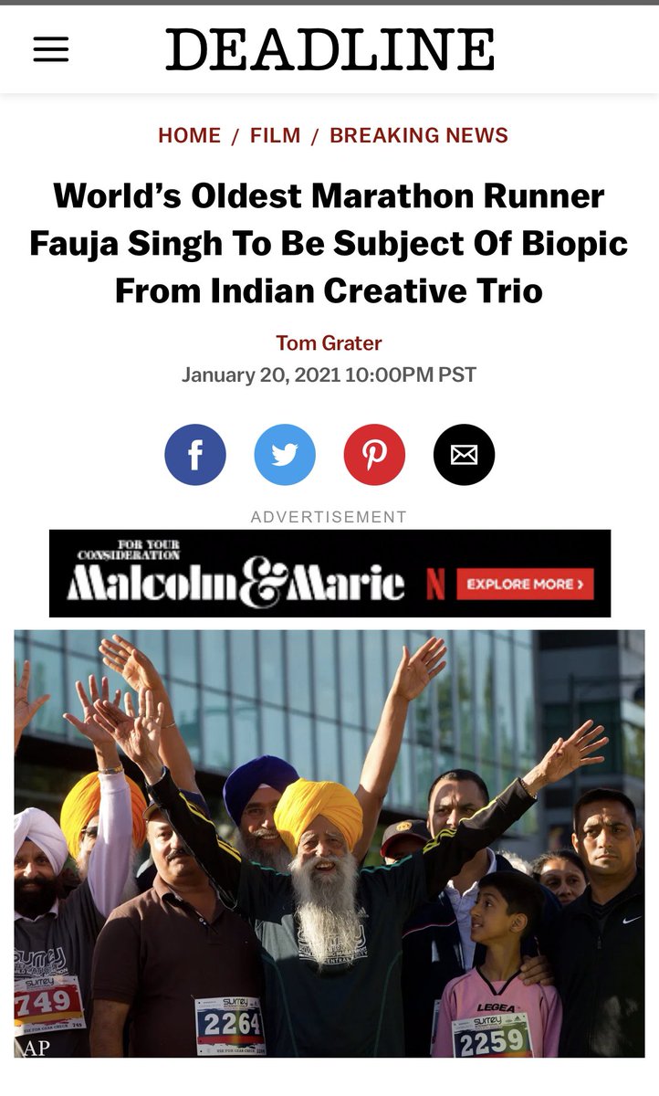 Thank You @tomsmovies <a href="/DEADLINE/">Deadline</a> for this wonderful piece about the amazing story on the life of #FaujaSingh <a href="/OmungKumar/">Omung Kumar B</a> <a href="/writerraj/">Raaj Shaandilyaa (भारतीय हिन्दू)</a> <a href="/KunalShivdasani/">Kunal Shivdasani</a>