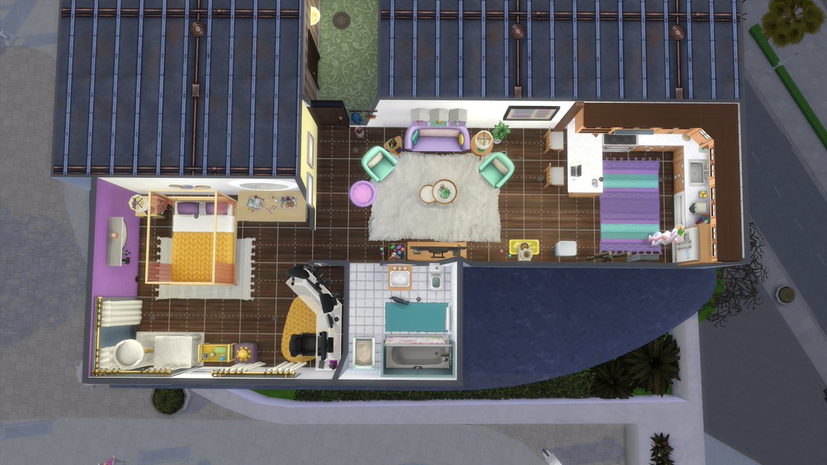 AlintaMcMurdo's tweet photo. Made a cute bright apartment at 1313 21 Chic Street for Astrid and her cat Percy. #thesims4 #sims4 #ts4 #theisms #ts4cityliving #ShowUsYourBuilds https://t.co/LnhRMfSief https://t.co/F0eG2igms5