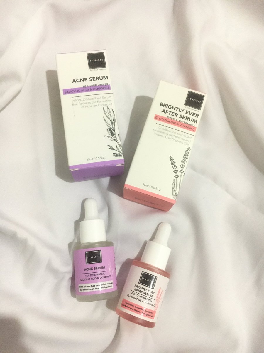 Hi guys, disini aku mau spill produk baru yang dikeluarkan oleh scarlett ya, yaitu Brightly ever after serum&Acne serum. aku mau jelasin sdkt ttg serum nya