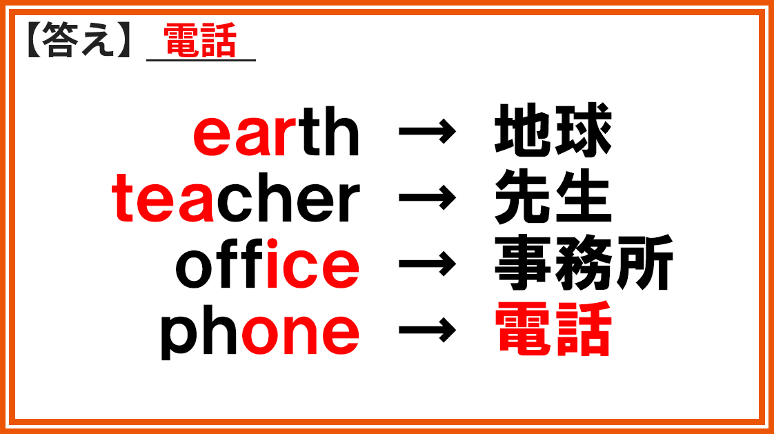 Au Au Official 正解は 電話 矢印左側の漢字部分 耳 お茶 氷 一 を英語にすると Earth Teacher Office Ph一は Phone となり 正解は 電話 となります みなさん 合っていましたか T Co Qets8j7ths Twitter Au Au Official 正解は 電話 矢印左側の漢字部分 耳 お茶 氷 一 を英語にすると Earth Teacher Office Ph一は Phone となり 正解は 電話 となります みなさん 合っていましたか T Co Qets8j7ths Twitter