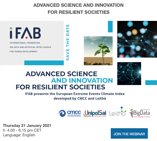 CmccClimate's tweet photo. Webinar | Thursday 21 January h 4 CET - European Extreme Events Climate Index
Presentation of the Index measuring the severity of #extreme #weather events #E3CI
@UnipolSai #AssociazioneBigData #iFAB 
https://t.co/w3fzqM3Urg https://t.co/hIxGCU3waJ