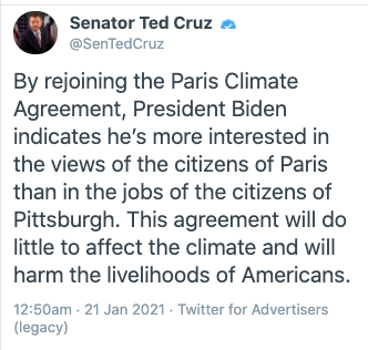 astroehlein's tweet photo. When a politician says something he knows is a lie, he is announcing his contempt for the general public. 

He’s saying he considers you so stupid that you’ll believe the lie. 

Cruz knows full well the Paris Agreement is not about Paris. He just thinks his followers are idiots. https://t.co/aUXEgNl2CA
