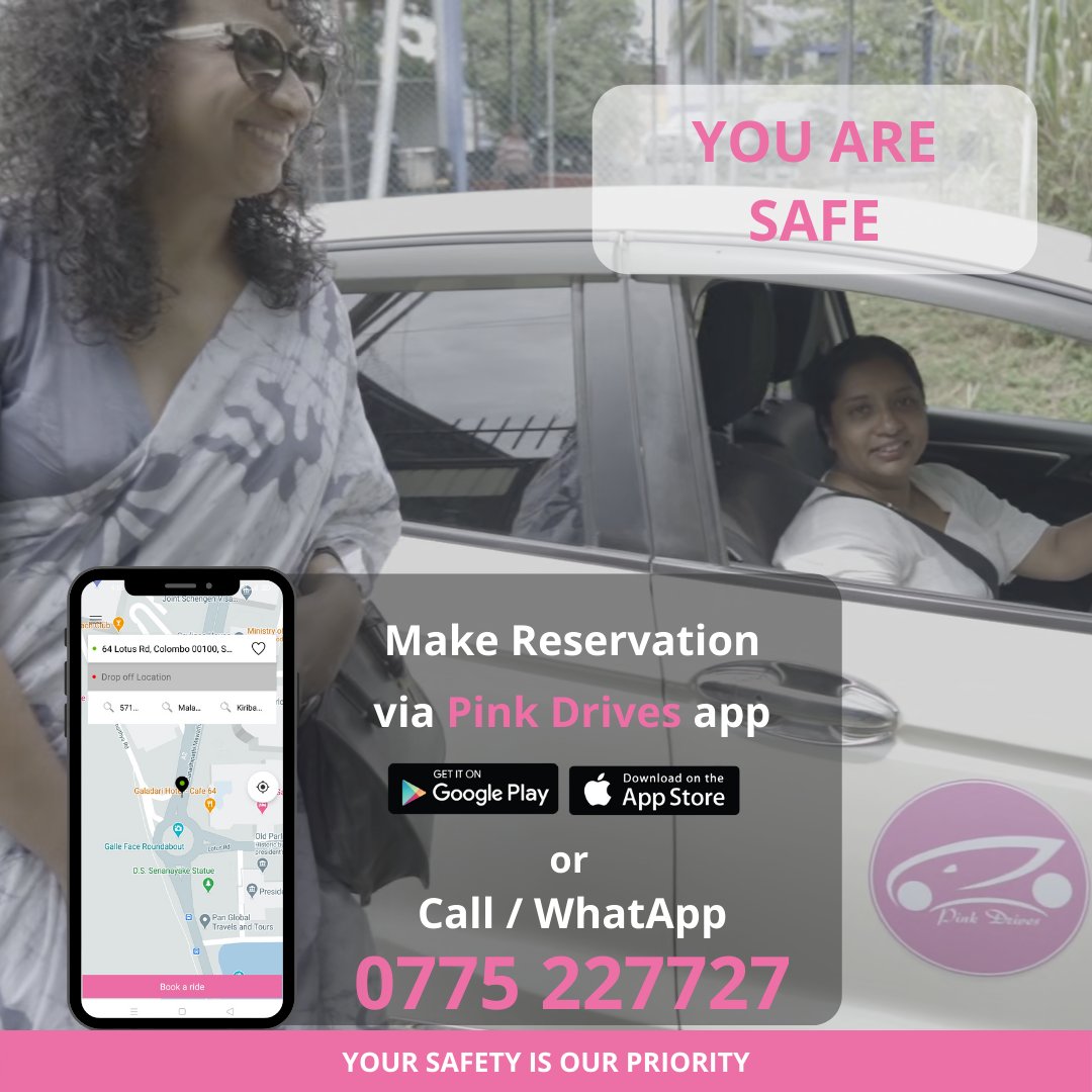 PinkDrives's tweet photo. 𝐖𝐞 𝐡𝐞𝐥𝐩 𝐲𝐨𝐮 𝐭𝐫𝐚𝐯𝐞𝐥 𝐰𝐢𝐭𝐡𝐨𝐮𝐭 𝐟𝐞𝐚𝐫
Have a safe journey when you get to work and back home.
Please make use Pink Drives passenger app to reserve a lady driven taxi.
In case you cannot find a vehicle via the app, please call or WhatsApp our Hotline 0775227727 https://t.co/Zb9Dz3ElVV