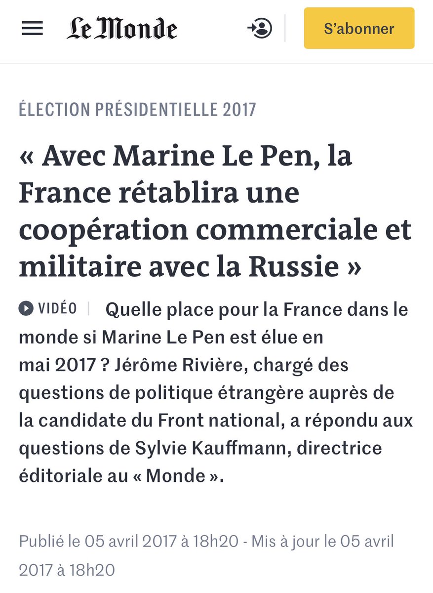 EreaAndrzej's tweet image. Pan #MatthewTyrmand rozpowszechnia tweet polityka francuskiego Frontu Narodowego, który w 2017 zapowiadał, że w przypadku wyborczego zwycięstwa kandydatki LePen ustanowi współpracę handlową i wojskową z Rosją.