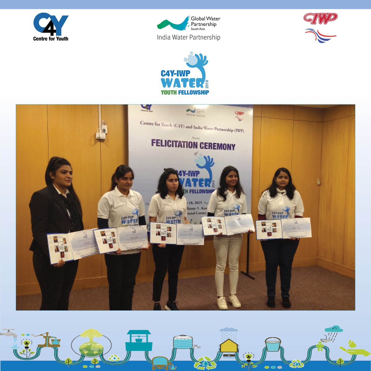 C4Y_IN's tweet photo. Five students were selected for a six month intensive Fellowship and placed with partner organisations to experience a holistic 360 degree on-ground exposure to water concerns.
@C4Y_IN @IWPindia01
#C4Y #sustainable #youth
#WaterSmartSolution https://t.co/5AgEY1ty17