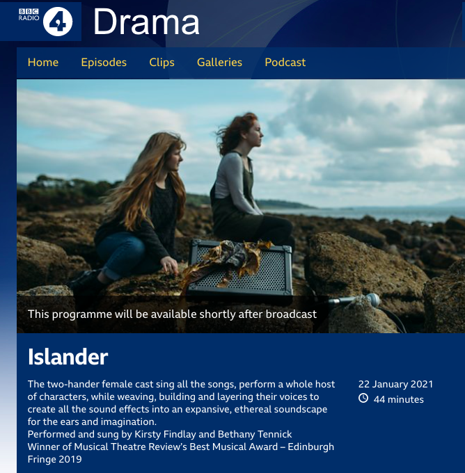 MusicalTheatreR's tweet photo. Our choice for the Best Musical at the 2019 @edfringe, #IslanderMusical will feature on @BBCRadio4 on 22 Jan. Don’t miss it!
@kirstyfindlay @BethanyTennick @Finn_Anderson @stewmelton #AmyDraper @_HMProductions @feeorr
https://t.co/Tipad3hVyA https://t.co/PcV6KMVOU2