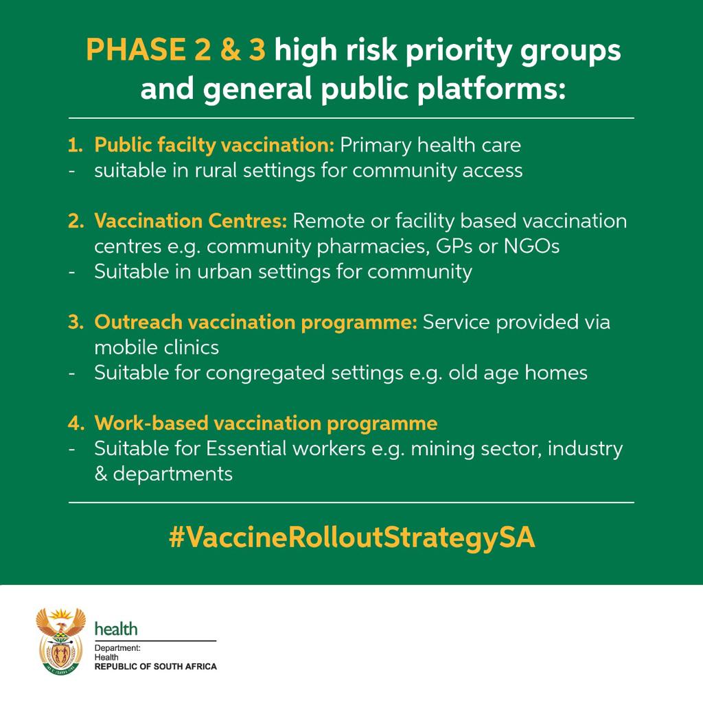 #Covid19SA The rollout of the COVID-19 vaccine will take a 3 phase approach that begins with the most vulnerable in our population. #VaccineStrategy #VaccineforSouthAfrica #VaccinceRolloutStrategySA