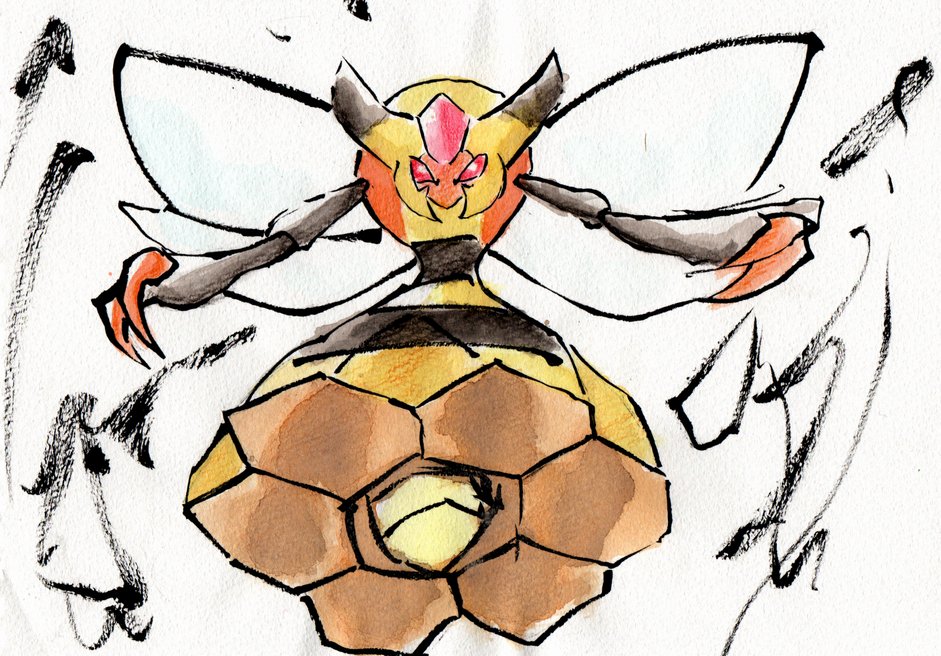 らっく 今日の一枚 144枚目 ビークイン ミツハニーを操り行動したり スカートだったり ガンダムのニュータイプ専用機みたいなイメージ ビークイン イラスト ポケモン ポケモンイラスト アナログイラスト T Co Fx27km6dx5 Twitter