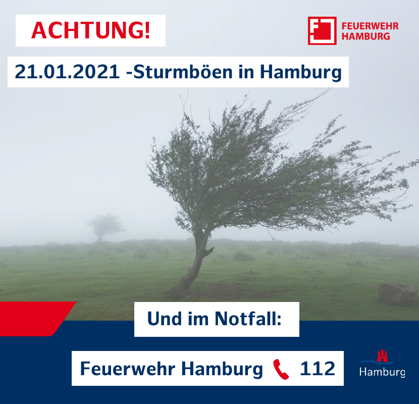 VOSTHamburg's tweet photo. ⚠ Der @DWD_presse warnt aktuell für #Hamburg vor
#Sturmböen.
Aktuelle Infos erhalten Sie in der #Warnwetter-App des #DWD auf Ihr Mobiltelefon.
Im Notfall 👉 ☎1⃣1⃣2⃣ @FeuerwehrHH
#PlusLucis #SMEM #VOST #VOSTHamburg #Unwetterwarnung #Unwetter https://t.co/hOHJrdyIsz