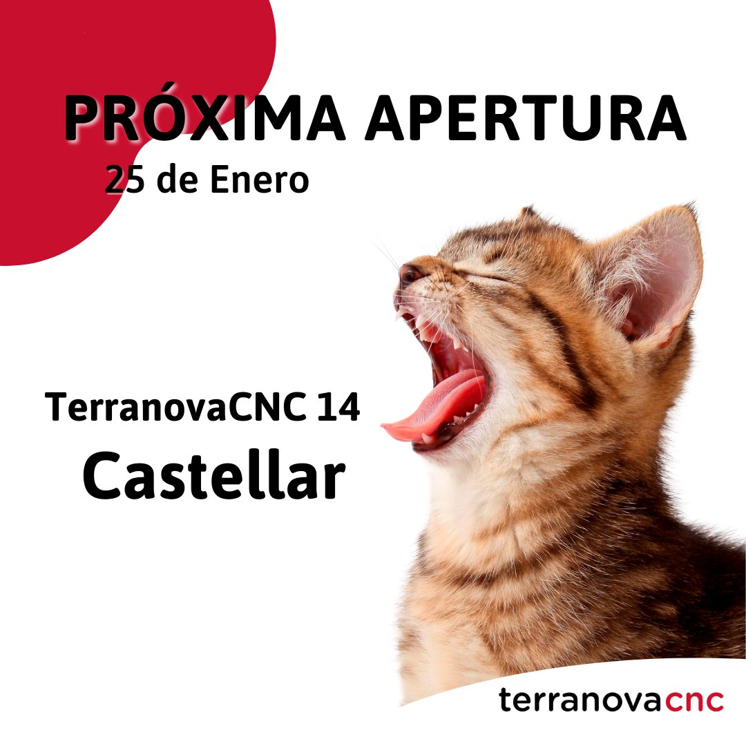!!NUEVA APERTURA!!

TerranovaCNC 14 abre sus puertas próximamente en Castellar del Vallès.

Horario: Lunes - Viernes: 10:00 a 14:00h/ 16:30 a 21:00h. Sábado: 10:00h a 14:00h / 17:00h a 21:00h

Carretera de Sentmenat, 40-42, Planta baja
08211, Castellar del Vallès ❤️🐾
