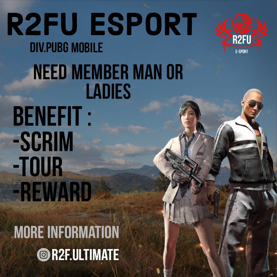 👑 Remarkable Fight Ultimate | R2FU Esport 👑
*OPEN MEMBER R2FU LADIES PUBGM*
PUBGM :
- AKUN LVL 30+
- GOOD ATTITUDE
- READY CHANGE NAME R2FU • 
- AKTIF DI CLAN
- AKTIF DI GROUP WA OR DC
- READY FOR SCRIM AND TOUR
*INFO LEBIH LANJUT DM VIA INSTAGRAM : <a href="/R2F/">DN7 Caravan</a>.ULTIMATE