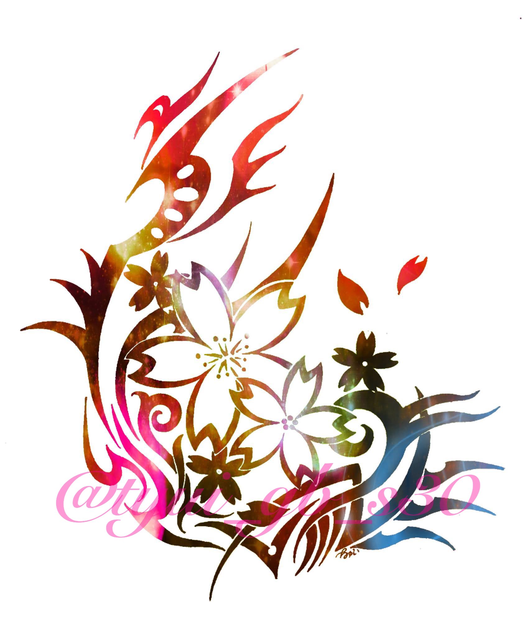 ちゅい トライバる垢 桜 トライバル Chelly Blossom Tribal 17 3 4 個人的にすごく大事にしてるデザインの1つです タトゥー トライバル Tribal イラスト ペン画 デザイン Illustration アナログ絵 アート 絵描きさんと繫がりたい