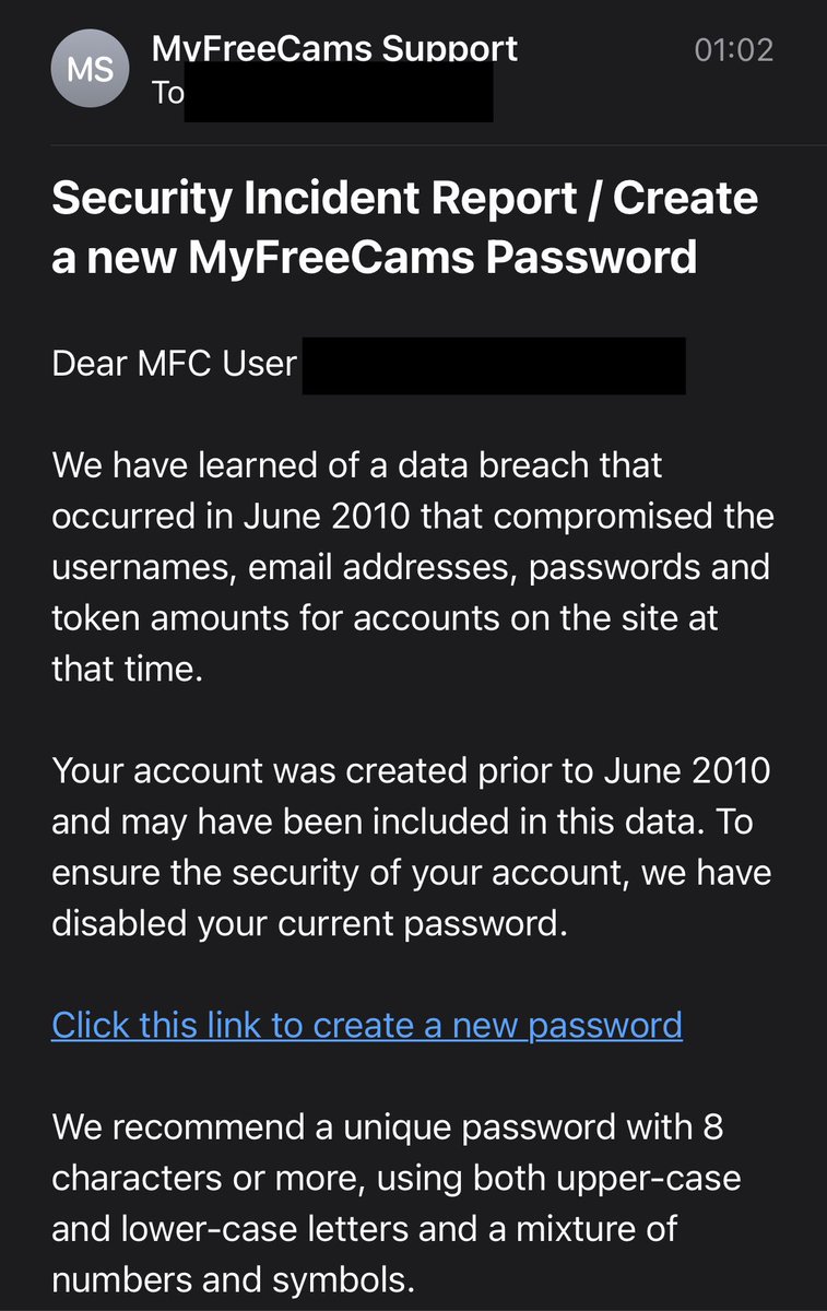 troyhunt's tweet photo. If you had a MyFreeCams account **11 YEARS AGO** you might get one of these emails today... (which, coincidentally, contains password guidance from about 11 years ago) https://t.co/DW5dzeTril
