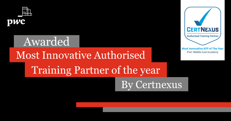 PwC_Middle_East's tweet photo. Congratulations to our colleagues at PwC's Academy on receiving the Most Innovative Authorised Training Partner (ATP) Award by CertNexus. #PwCProud https://t.co/HuZp0U5FpR