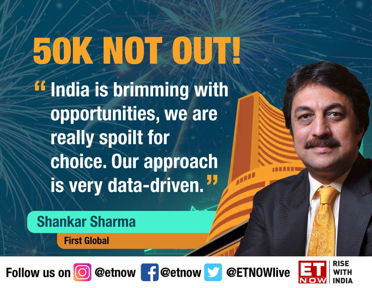 ETNOWlive's tweet photo. #50KNotOut | History made on D-Street as #Sensex conquers peak 50,000!
Cricket fans are not the only ones cheering for #TeamIndia, market veterans are too! Wondering why? Find out from Shankar Sharma!
#50KForSensex #SensexAt50K https://t.co/6OT5I0rOiS