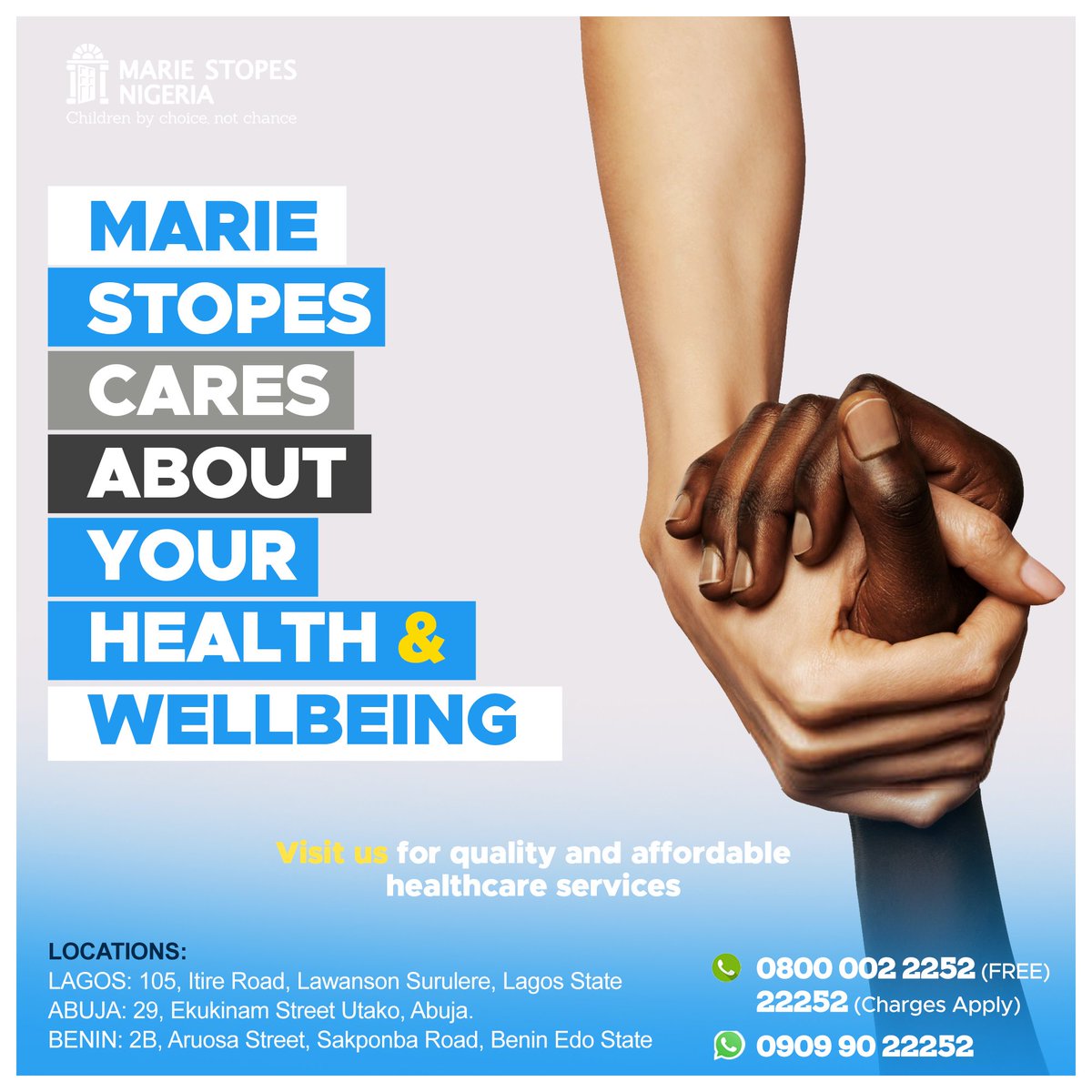 msichoicesng's tweet photo. For more information and to book a service, call us for FREE on 08000022252, 22252 (Charges Apply) or chat with us via WhatsApp 0909 902 2252.
#MarieStopesNigeria
#MSION https://t.co/8c6N8Hbxqx