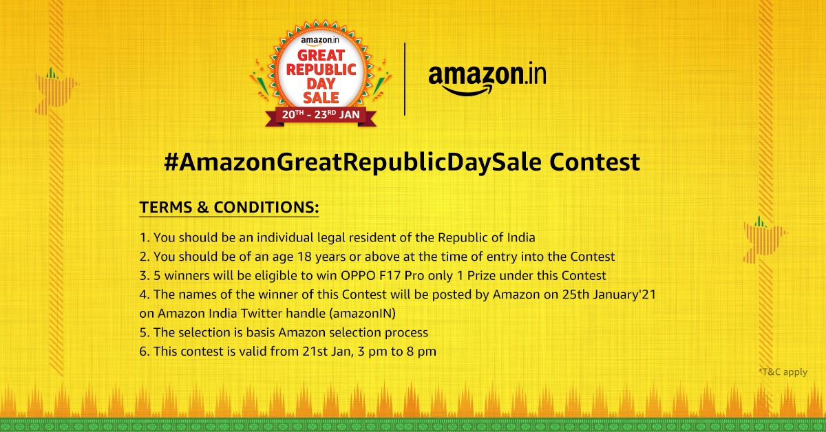 amazonIN's tweet photo. Here are the T&amp;Cs for the #AmazonSpecialsOPPOF17Pro contest. https://t.co/l6HLMwCnLs