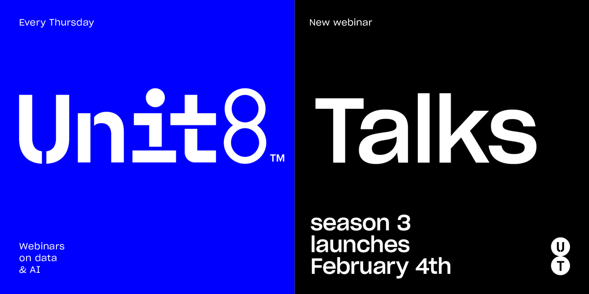 unit8co's tweet photo. Unit8 Talks - our webinar series on data&amp;AI - Season 3 kicks off on February 4th. 
- Feb 4 - AI in Insurance https://t.co/fgwvMYTvIp
- Feb 25 - MLOps https://t.co/AaZVhfOeOc
- Mar 25 - AI in Chemistry https://t.co/vIHRKZCTqf

#unit8 #datawebinars #AIwebinars #MLOps #AIinsurance https://t.co/gpfY6xl8Xo