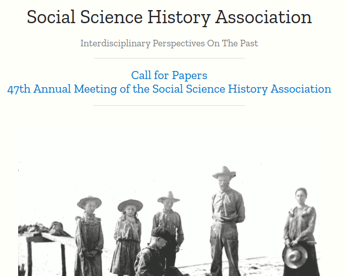 Celle de la Social Science History Association,  @socscihist, à Philadelphie, du 11 au 14 Novembre (Deadline le 16 février). Sans doute celle dont les objectifs généraux se rapprochent le plus des sciences sociales telles qu'on les produit en France  https://ssha.org/&nbsp; (6/8)