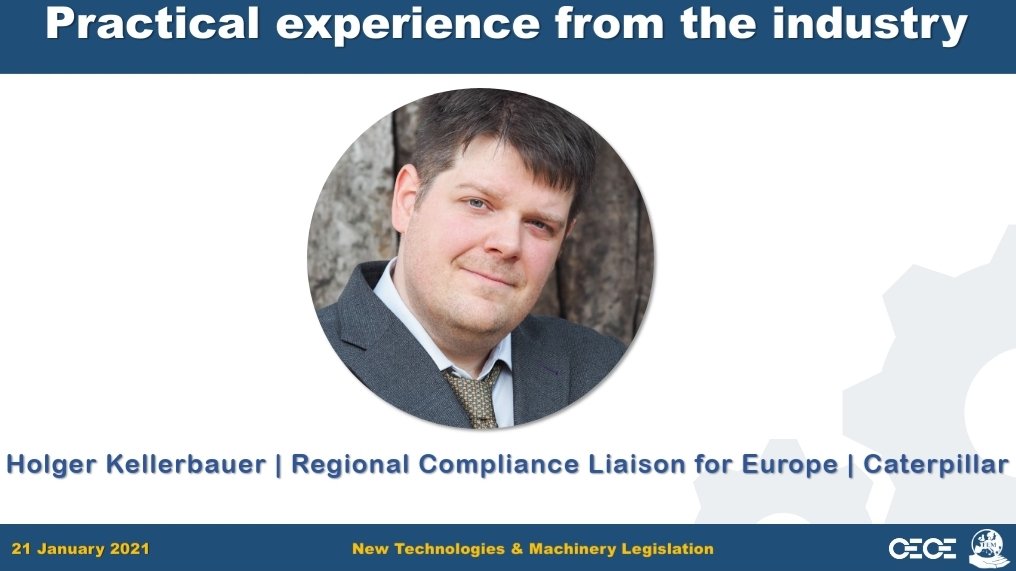 CECE <a href="/FEM_EUR/">FEM</a> webinar continues. CECE industry speaker Holger Kellerbauer: #Technology specific legislation tends to be overly prescriptive, hampering #innovation, particularly for the wide range of applications of the #MachineryDirective