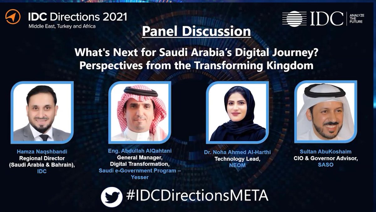 AjjourD's tweet photo. Don't Miss the executive Panel Discussion on the net phase of Saudi Arabia's Digital Ambitions.
#Yesser #NEOM #SASO at #IDCDirectionsMETA @IDCMEA @HamzaNaqshbandi https://t.co/LiF7l1lK7d