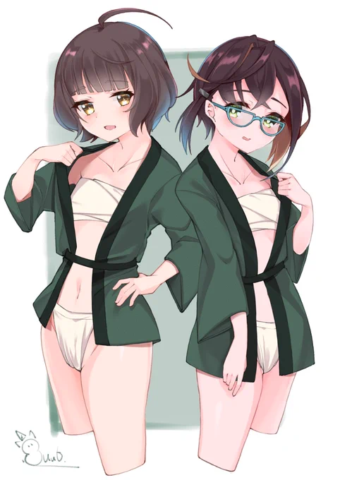 skebで描いた法被な岸波ちゃんと沖波ちゃんです 