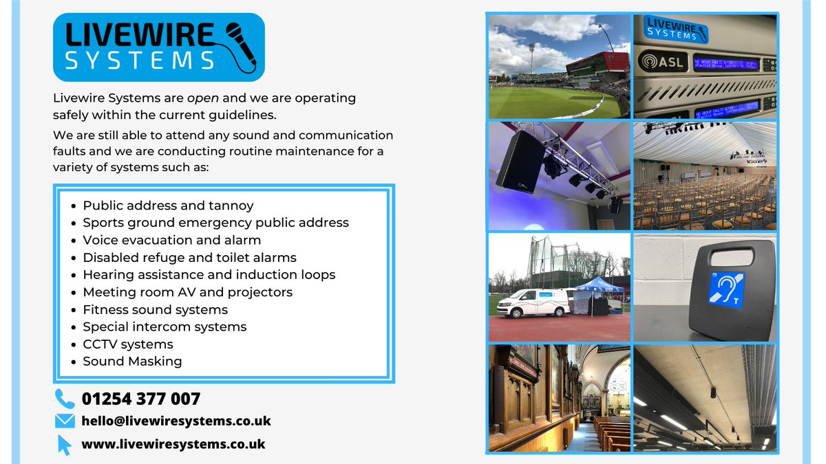 LivewireSystem's tweet image. Livewire Systems is #open and operating safely within the current #guidelines to give you peace of mind that your systems are safe and are all working correctly for when you need them.

If your systems are showing signs of disrepair, then contact our team.
livewiresystems.co.uk/pages/contact-…