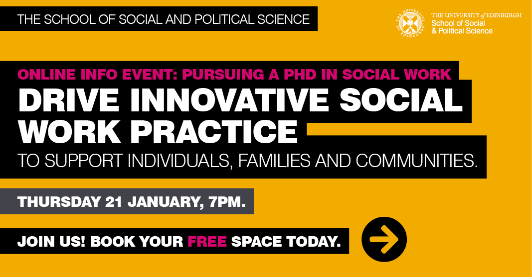 uoessps's tweet photo. Considering a PhD in Social Work?
Good news – we have additional scholarships available this year.
Find out more about Social Work at the University of Edinburgh, at our online event TONIGHT at 7pm.
Sign up👇
https://t.co/MBNPbvvPPv
#SocialWorkPhD #StudySocialWork https://t.co/3hx1ekhm0G
