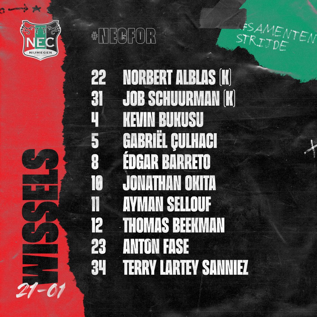 necnijmegen's tweet photo. 📜 | 𝐃𝐞 𝐨𝐩𝐬𝐭𝐞𝐥𝐥𝐢𝐧𝐠 𝐯𝐚𝐧 𝐍.𝐄.𝐂.

👉🏼 Swipe voor de wissels!

#NECFOR https://t.co/7asPq2Akbg