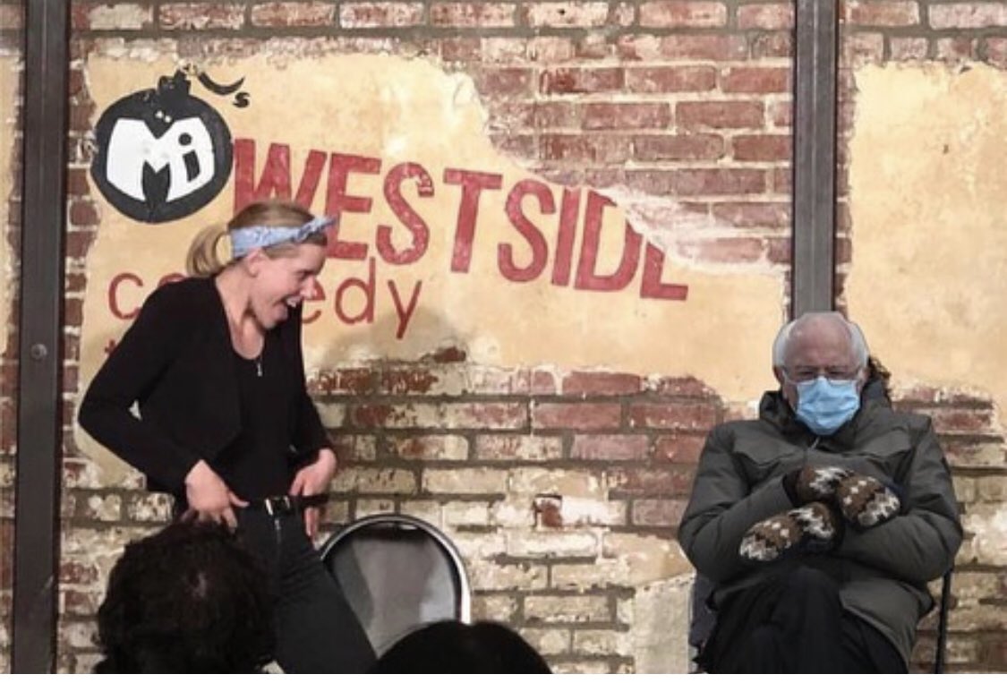 Thanks <a href="/LishBliss/">Lish Bliss</a> for inviting your friend to perform. Really great A-C moment when the suggestion from the audience was “horse” and he talked about Medicare for All for forty five minutes. Thanks for stopping by <a href="/BernieSanders/">Bernie Sanders</a> !