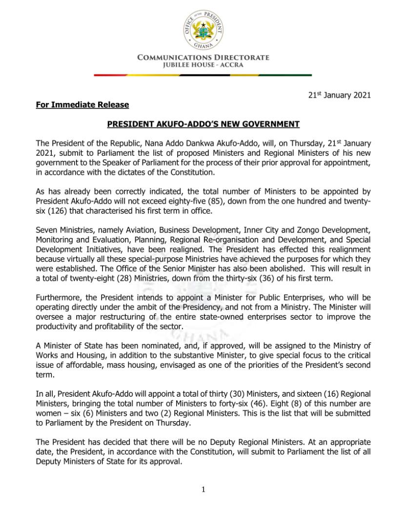 Ghana Presidency President Akufo Addo S New Government
