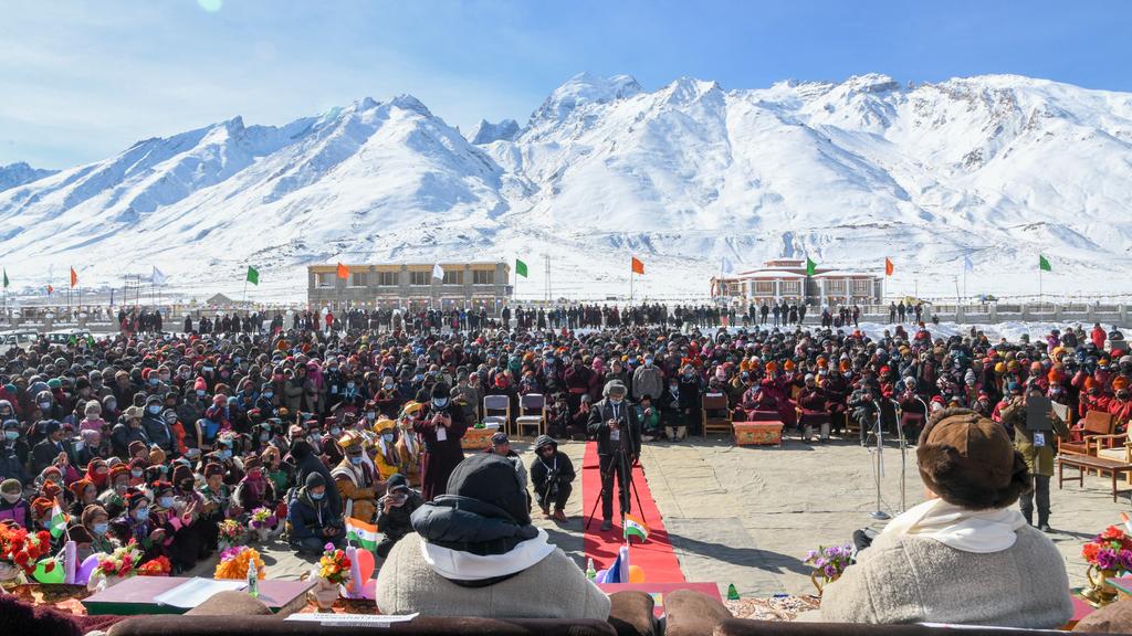 KirenRijiju's tweet photo. Inaugurated the spectacular Khelo India Winter Sports Festival at Zanskar, Ladakh. LG Ladakh RK Mathur Ji, MP @jtnladakh and large numbers of people participated. This area used to remain cut off from the rest of the world for 5-6 months due to heavy snow but no more now! https://t.co/XjG1OL6gSV